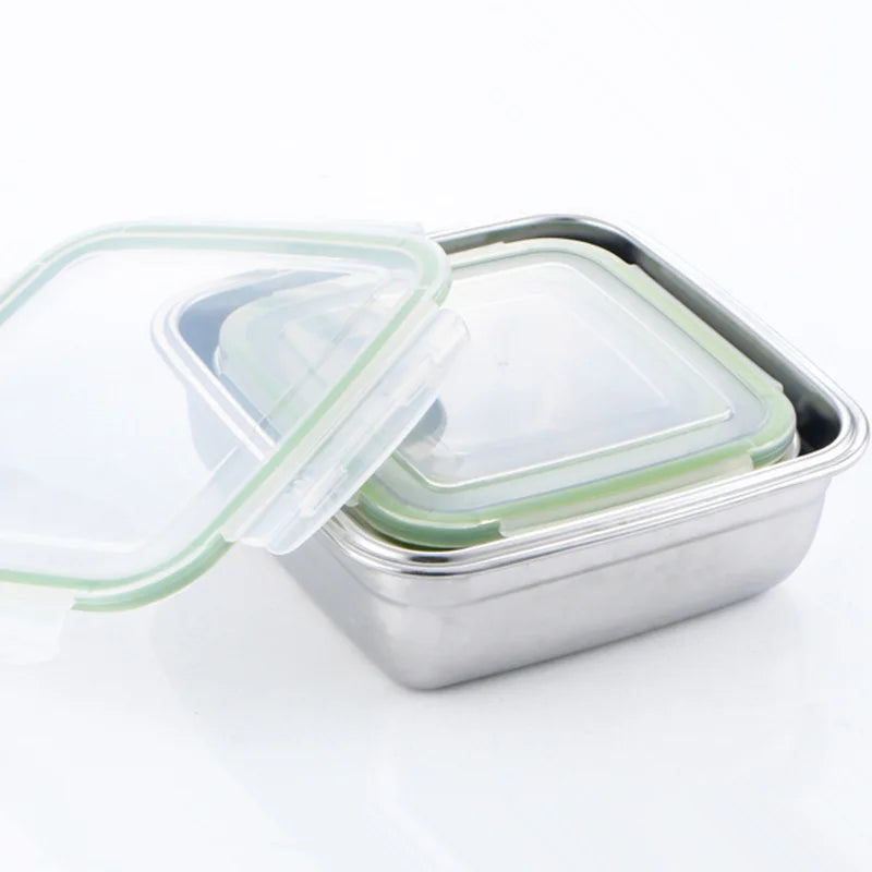 3 Pieces Stainless Steel Food Containers Food Storage Box Square Lunch Box 400/750/1200ml