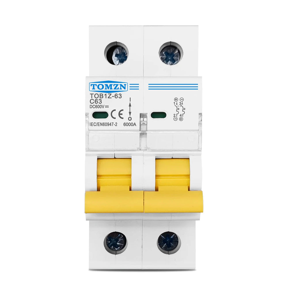 TOMZN 2P DC 600V Circuit Breaker MCB C Curve Single Pole Direct-current Fuse For PV