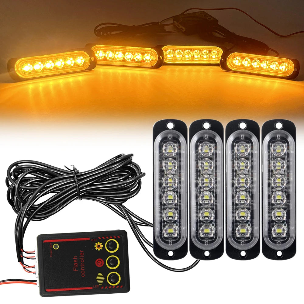 Car Front Grille Lighting 12V 24V Police LED Emergency Strobe Warning Lights Fireman Flash Beacon Yellow White Signal Lamp