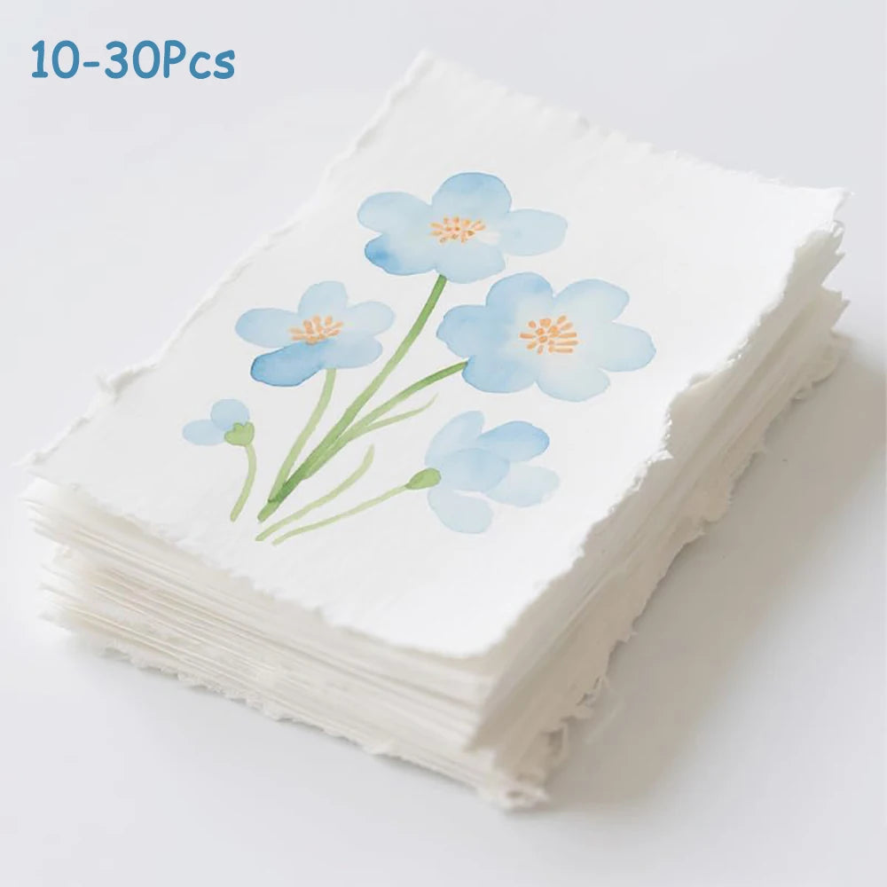 10-30 Sheets Watercolor Paper 300 GSM Thick Textured Cotton Paper - 4 x 6 Inch Deckled Edge Handmade Paper for Painting Postcard