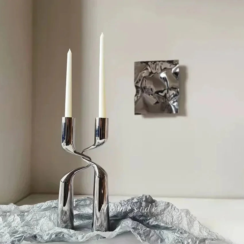 Silver Candle Holder Metal Candelabra Luxury Double Headed Center Table Candle Holders Living Room Home Decoration Gift Ideas