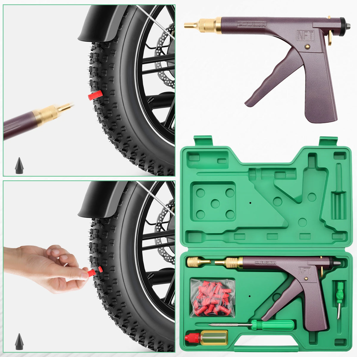 Auto Bike tubeless Tire Repair Puncture Plug Garage motorcycle Vacuum Tire Repair Gun Car Tire Block Air Leaking kit