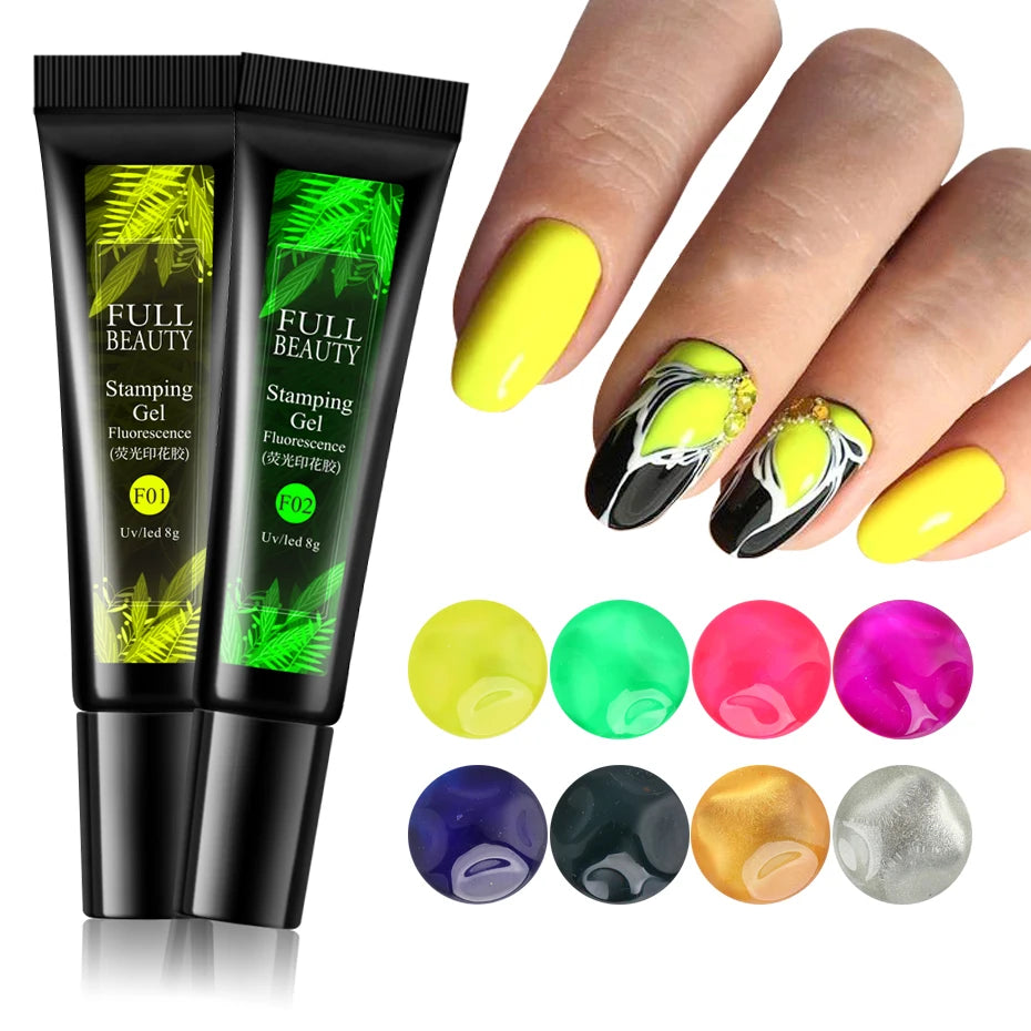 5/6pcs Fluorescent Stamping Plates Gel Nail Polish Manicure Set Hybrid Lacquer Gel For Nails Art Template Printing Accessories