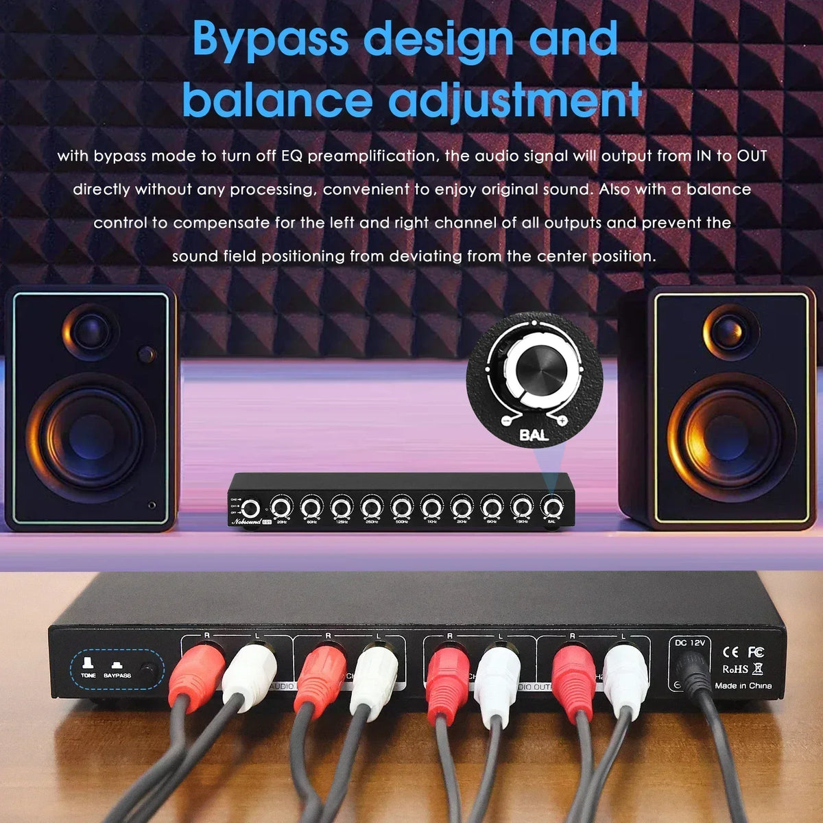 HiFi EQ9 9-Band Stereo EQ Preamp Analog Pre-Amplifier Equalizer Audio Processor for Home/Car