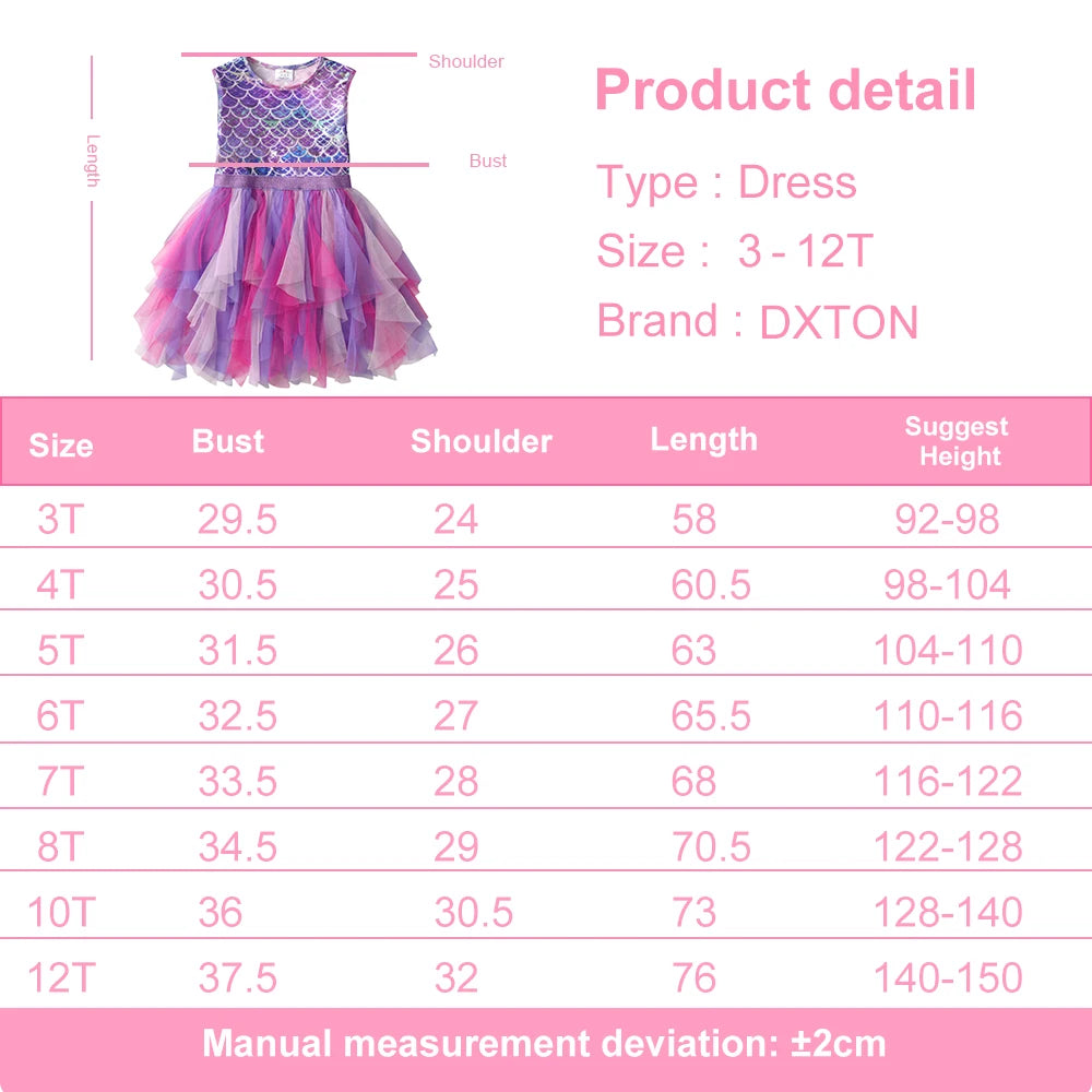 DXTON Summer Princess Sleeveless Dress Children Birthday Party Clothing Irregular Layer Prom Girls Dresses Kids Tulle Costumes