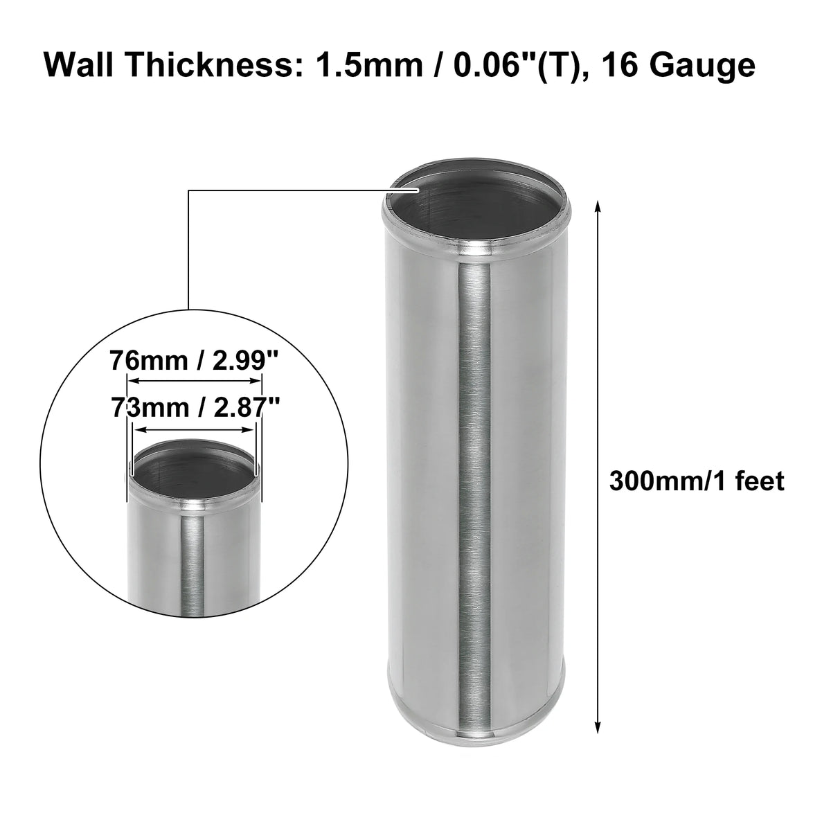 uxcell Aluminum Intercooler Pipe Straight Tube 300mm Length, OD 38mm (ID 33mm)