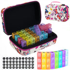 Monthly Pill Organizer Hard Case, 32 Compartments, 3 Times a Day, Black/Blue/Butterfly