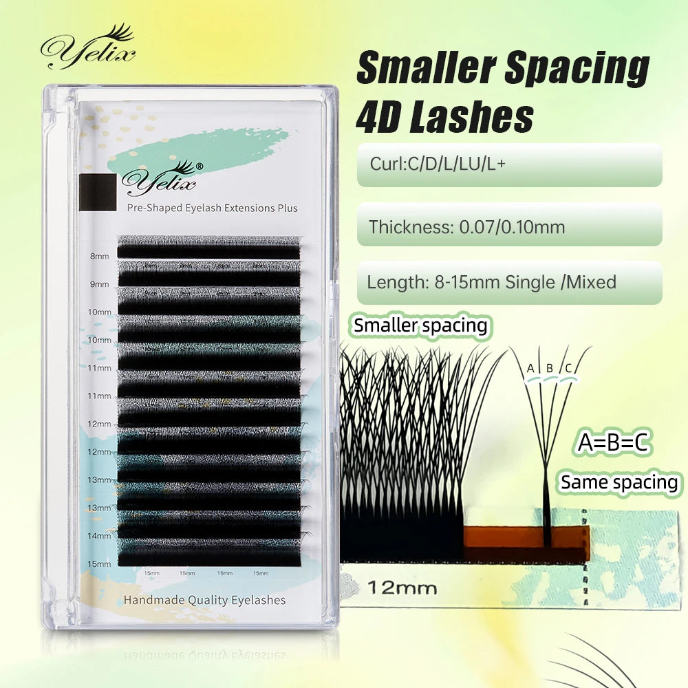 Yelix Smaller Spacing 4D W Shape Eyelash Extension Narrow 4D Lashes Natural Soft Premade Volume Fan Lashes Hand Premium Lashes