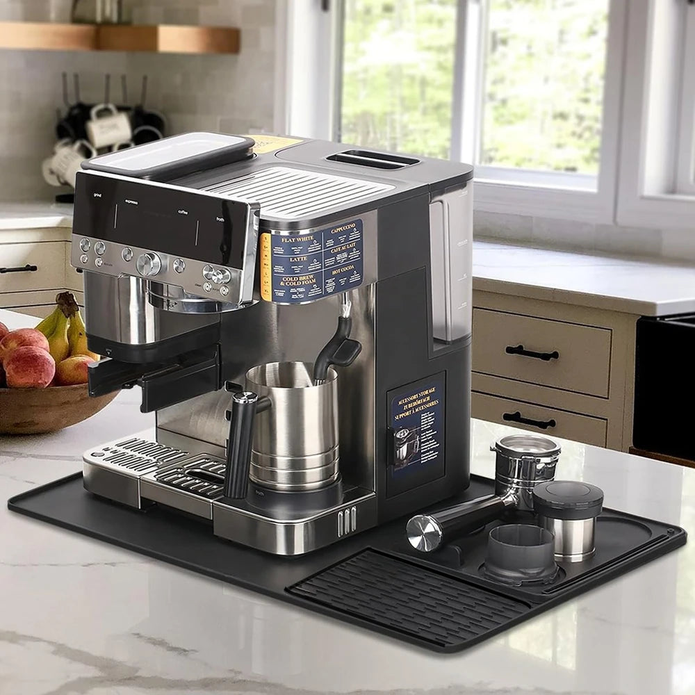 Silicone Coffee Maker Mat 3 in 1 for Most Home Espresso Machines Large Anti-Slip Silicone Mat Tray Bar Mat Black Grey Pad