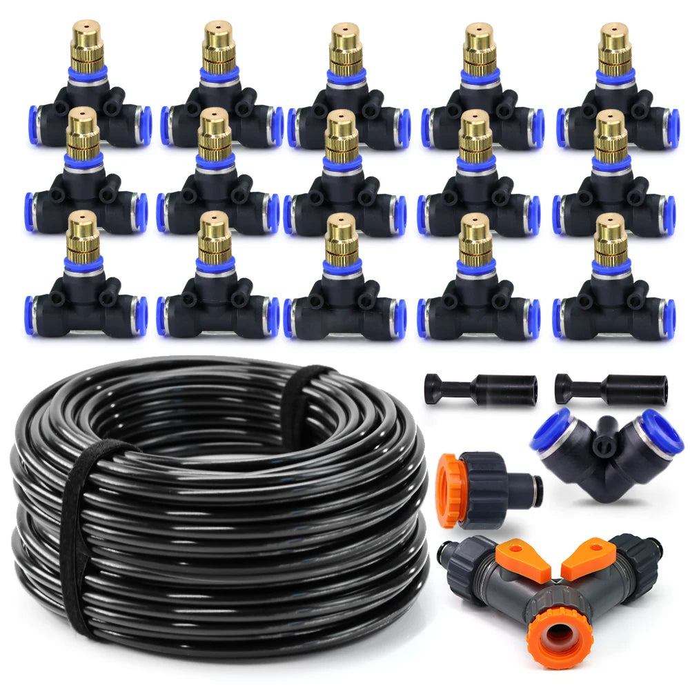30-5M Outdoor Garden Adjustable Brass Nozzle Atomizer Kit 5/8mm Hose Nebulization Humidification Cool Watering System Lawn Spray