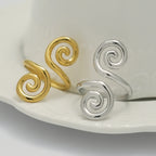 Vintage Metal Irregular Smooth Spiral Ring Set Women's 18k Gold Plated for Everyday Wear, Vacation Travel