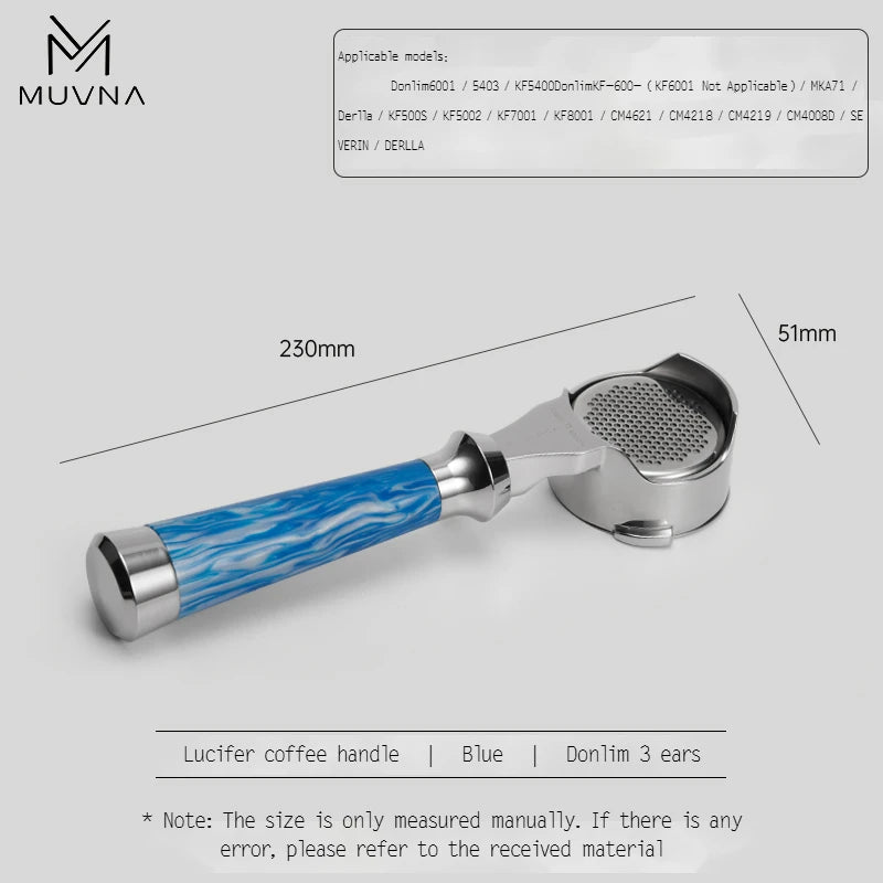 MUVNA Espresso Bottomless Portailfter Lucifer Series, Naked Portafilter with Basket Fits E61/Nuova/Delonghi/Breville Machines