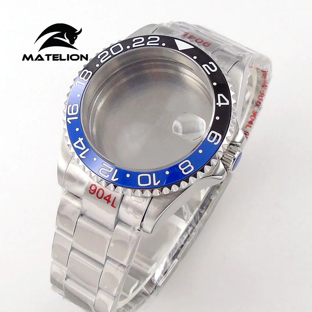 Matelion 20ATM Dive 40mm SUB Case Fit NH35 NH34 GMT ETA 2824 PT5000 Watch Case Steel Bracelet Sapphire 120 Clicks Sliding Buckle