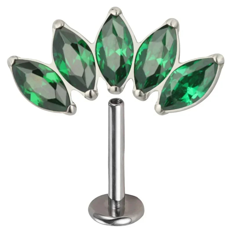 ASTM F136 Titanium EAR PIERC 5 Marquise Zircon Paved Top Threaded Labret Studs Tragus Pircing Earrings Lip studs Body Jewelry