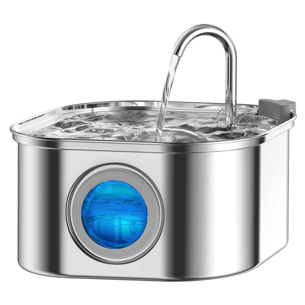 304 Stainless Steel Pet Water Fountain 3.2L/108oz with Filter, Visual Window, Faucet