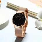 2023 New Women Bracelet Watch 1 Set Japan Quartz Movement Simple Rose Gold Stainless Steel Mesh Student Watches Relogio Feminino