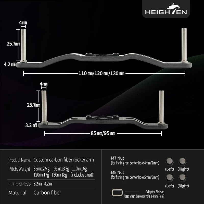HEIGHTEN Baitcasting Reel Carbon Handle  85mm/95mm/110mm/120mm/130mm Without Knob Lure Fishing Modification Accessories
