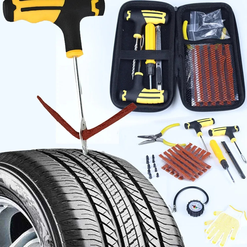 Motorcycle Tire Puncture Repair Kit with Plug Strips & Tools, 22-36pcs Set