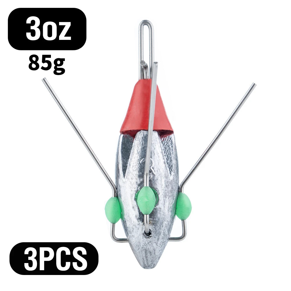 3Pcs Sputnik Fishing Sinker 3oz-8oz Surf Fishing Weight with Glow Bead Fast Sinking Casting Sinkers Catfish Beach Spider Weights