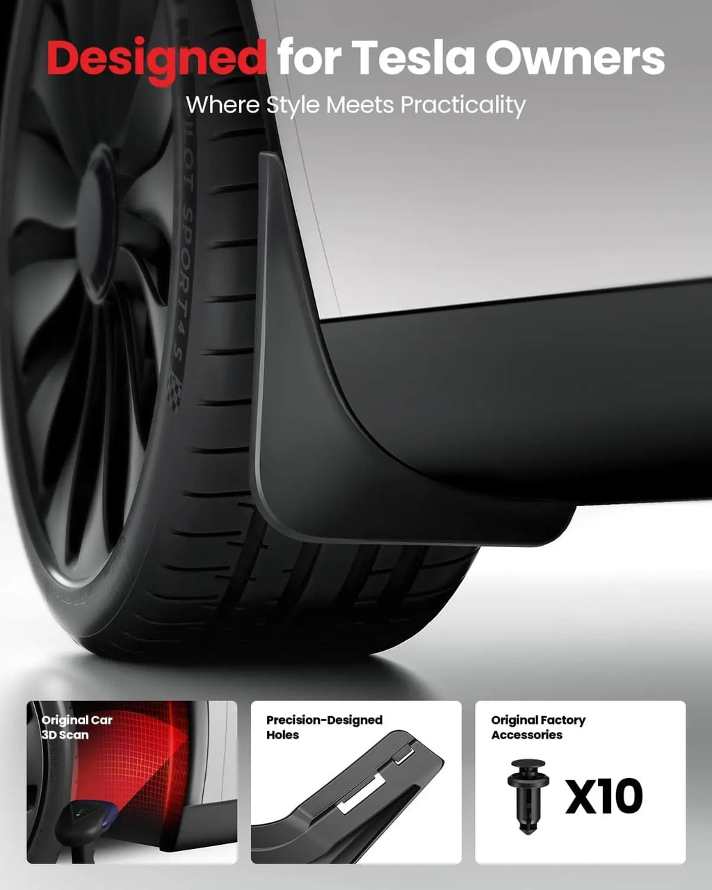 For Tesla Model Y Model 3 highland 2026 Accessories Mud Flaps Stay Clean Protect Paint Military Grade All Weather Splash Guards