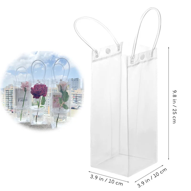 Clear PVC Gift Tote Bags with Hand Loop, Transparent Packaging Bags, 10x10x25cm, 10pcs