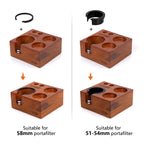 IKAPE Espresso Tamper Holder, 7 in One Wooden Coffee Tamper Station Base Natural Walnut Espresso Tamp Mat Stand fit 51/54/58mm