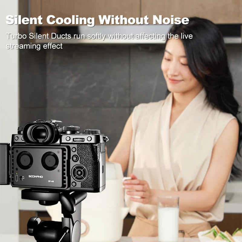 SOONPHO SP-A8 Camera Cooling Fan for Sony Canon FUJI A7M4 ZVE1 A6700 A7C2 ZVE10 ZV1 R5 90D XS10 XT4 X-H2S Dslr Cooling System