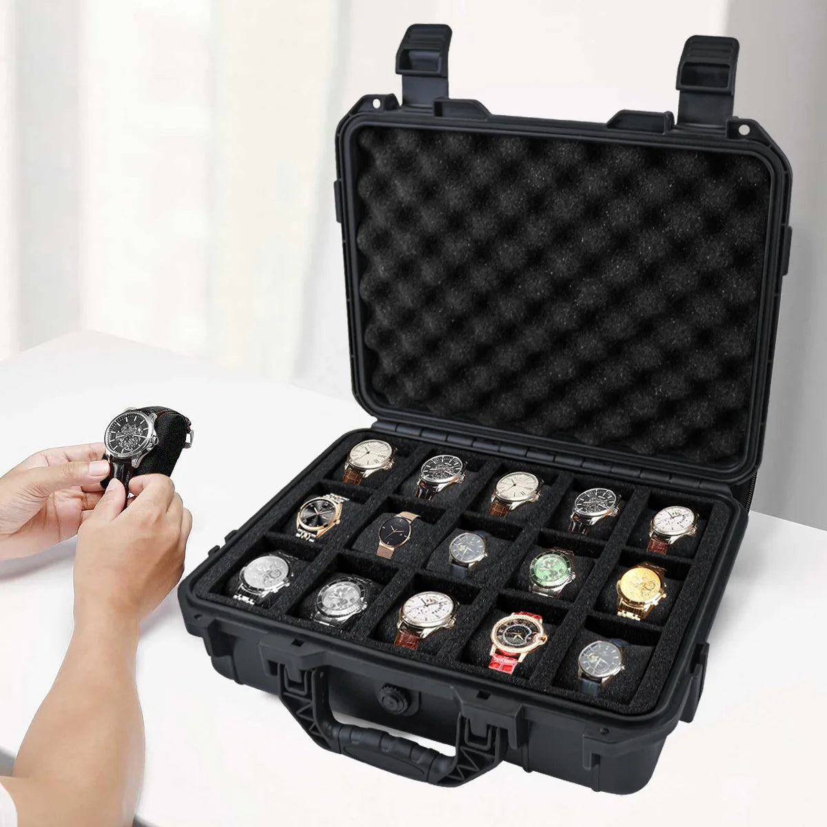 8/15 Slots Waterproof Watch Box,Collection Watch Antique Portable Moisture-proof Mildew-proof Protective Safety Case With Sponge