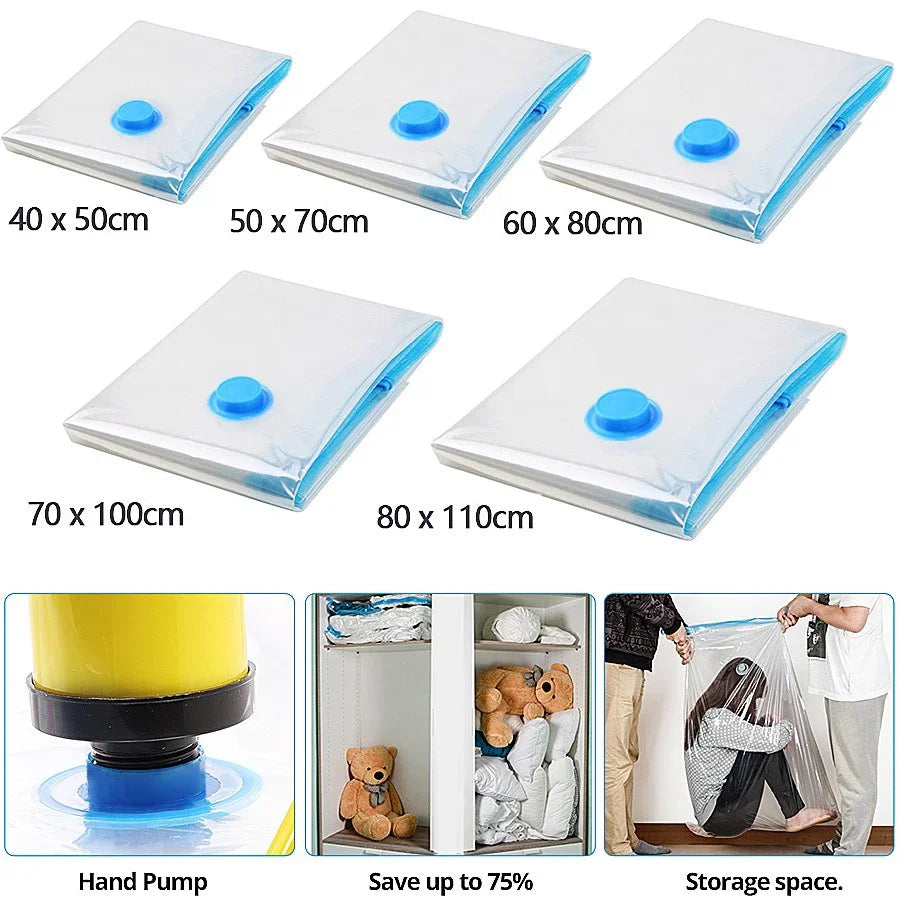 Vacuum Storage Bags for Clothes Compression, 3-10 Pack, 4 Sizes 60x40-80x100cm