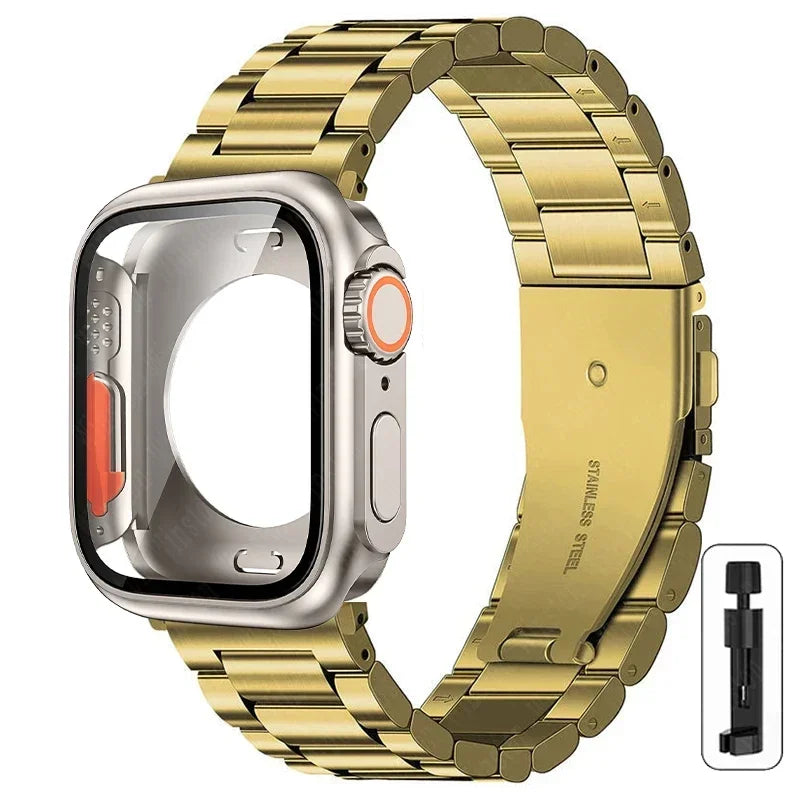 Change to Ultra Case+Band For Apple Watch 46mm 42mm 44 45mm Metal Stainless Steel strap for iWatch series Series 10 9 8 7 6 SE 5