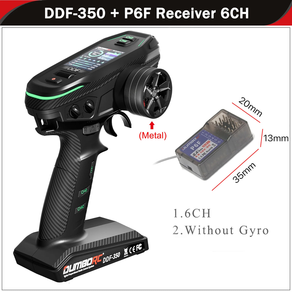 DUMBORC DDF-350 10CH Remote Controller 2.4G 10Channel Transmitter P6F P6DC Gyro Receiver for Drift Car Tank Boat Robot Toy Wltoy