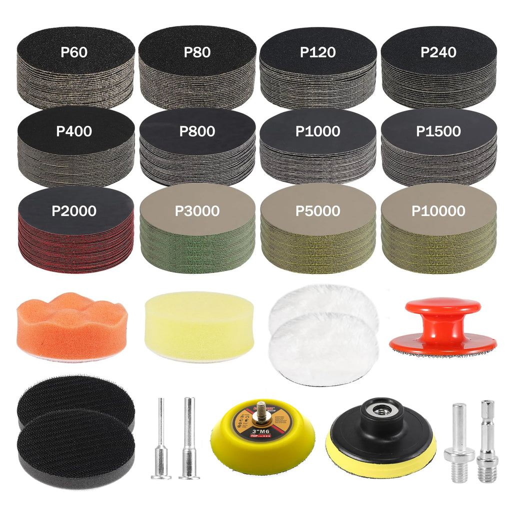 3 Inch Wet Dry Headlight Restoration Kit 133 Pcs Hook and Loop Sandpaper for Polishing and Sanding Wood Stone Lacquer Surface