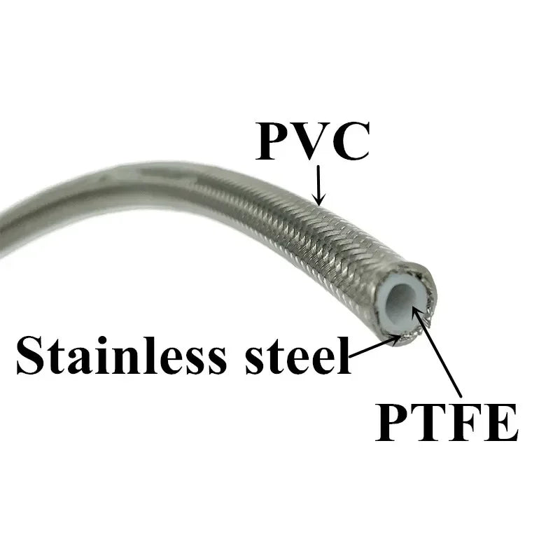 AN3 PTFE braided stainless steel brake line hose with PVC cover, 1m-10m, colors