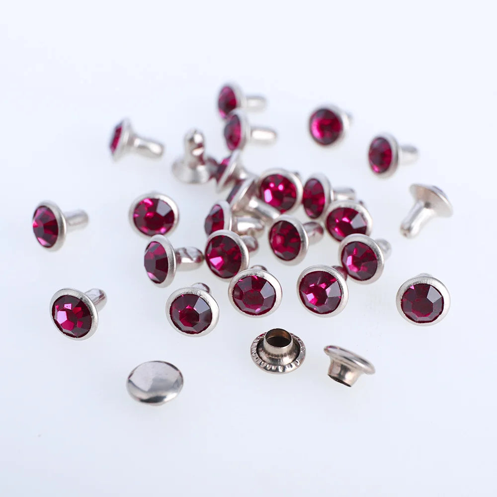 100 Sets 6/8mm Glass Rivets Rhinestone Glitter Crystal AB Silver Edge Stones Studs With Care Rhinestones for DIY Crafts Leather