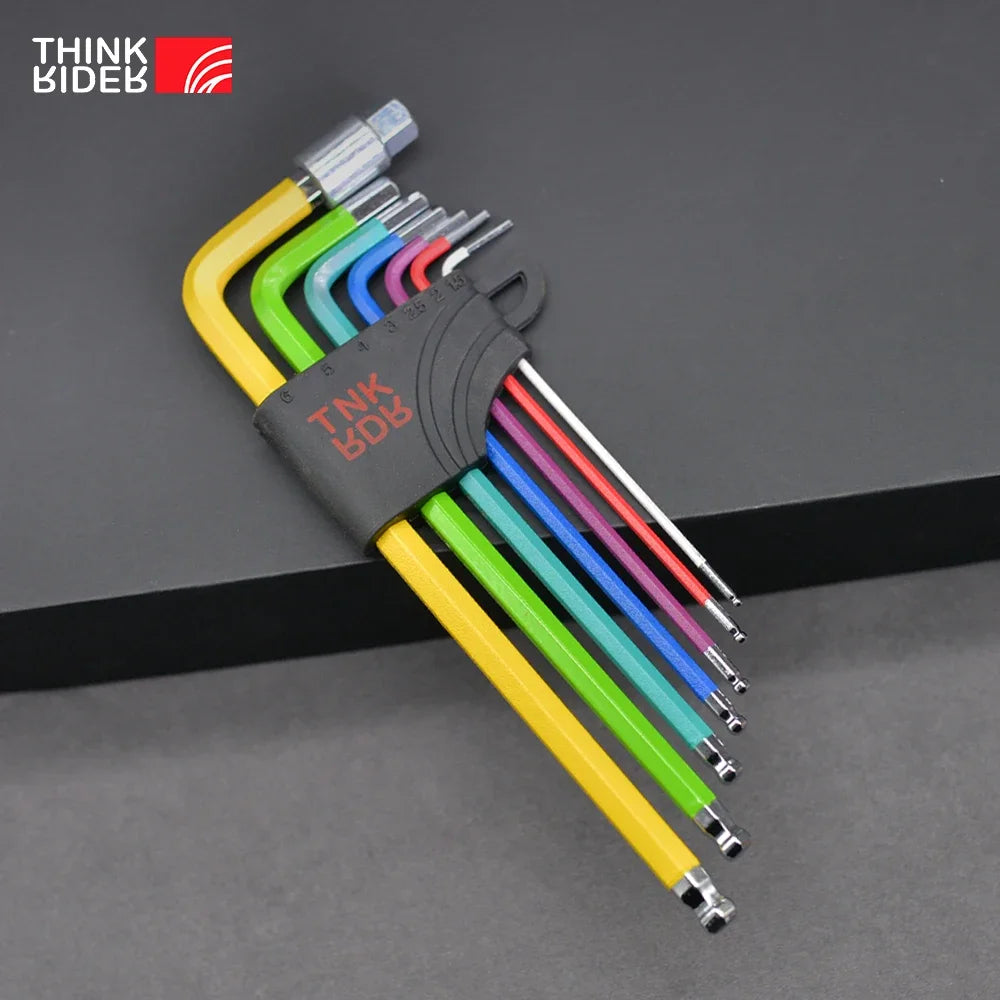 ThinkRider color Bike Repair Tools L-wrench Bicycle inner hexagon tool  Hex Key Wrench Set1.5/2/2.5/3/4/5/6/8/10mm ball-ended 9p