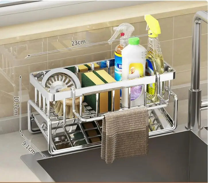 Sink Cleaning Tools Storage Rack Kitchen Multifunctional Stainless Steel Drain Rack for Sponge Cleanser Organizer Rag Hanger