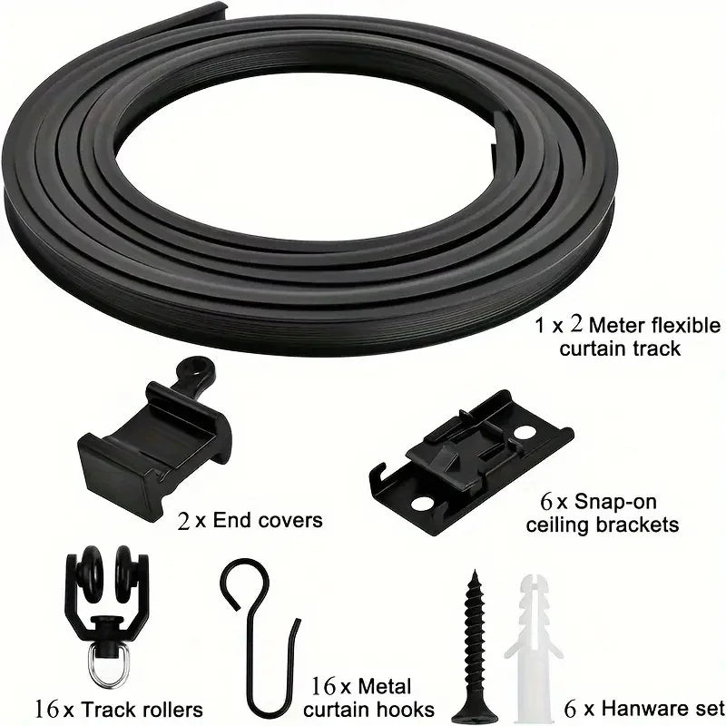 Flexible Bendable Curtain Track Ceiling Wall Mount Black Curved Heavy Duty RV Sliding Curtain Rail System Room Divider
