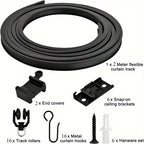Flexible Bendable Curtain Track Ceiling Wall Mount Black Curved Heavy Duty RV Sliding Curtain Rail System Room Divider