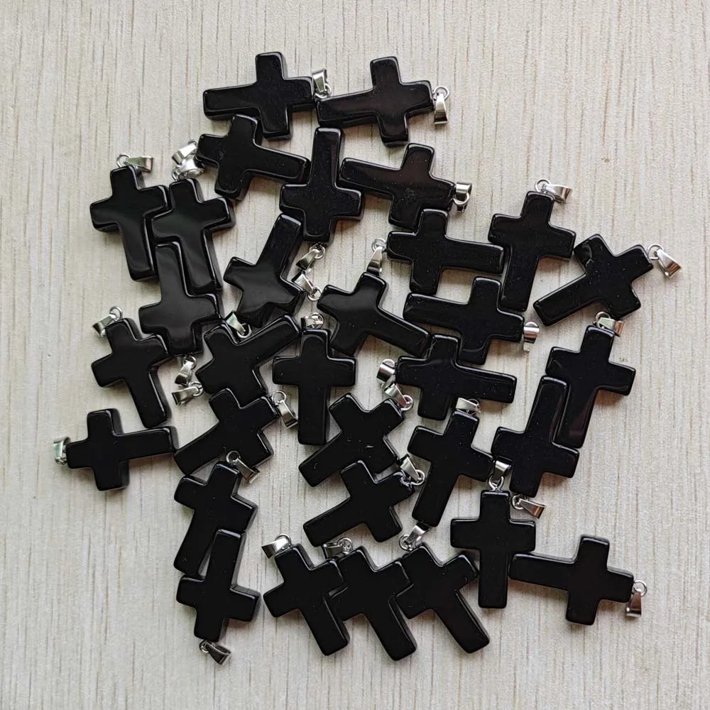 Wholesale 50pcs/lot  Fashion hot sell natural stone mixed color assort  cross pendants Charms fit Necklaces jewelry making