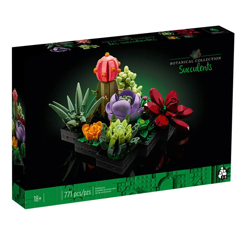 771PCS Succulents Plant Decor Bonsai Building Block Set Gifts Kids Adults Girls Compatible 10309 Flower Bricks Toys for Children