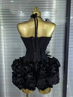 High Quality Black Red Women Sexy Halter Full Florals 2 Pieces Set Bodycon Mini Bandage Dress Celebrate Nightclub Party Wear