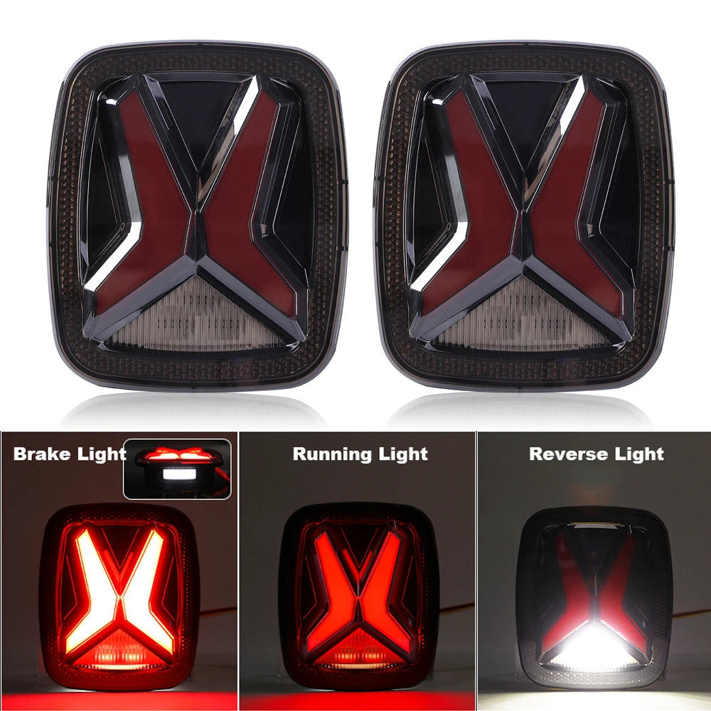 Car Rear LED Tail Lights For Jeep Wrangler CJ TJ YJ 1998-2006 Universal 'X'Shape Design Smoked 12v Drl Modified Brake Tail Lamp
