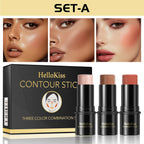 1 Set of 3 Contouring Sticks, Highlighter Sticks, and Blush Sticks, 3-Piece Cream Contouring Set, Creates Facial Contours, Non-Greasy