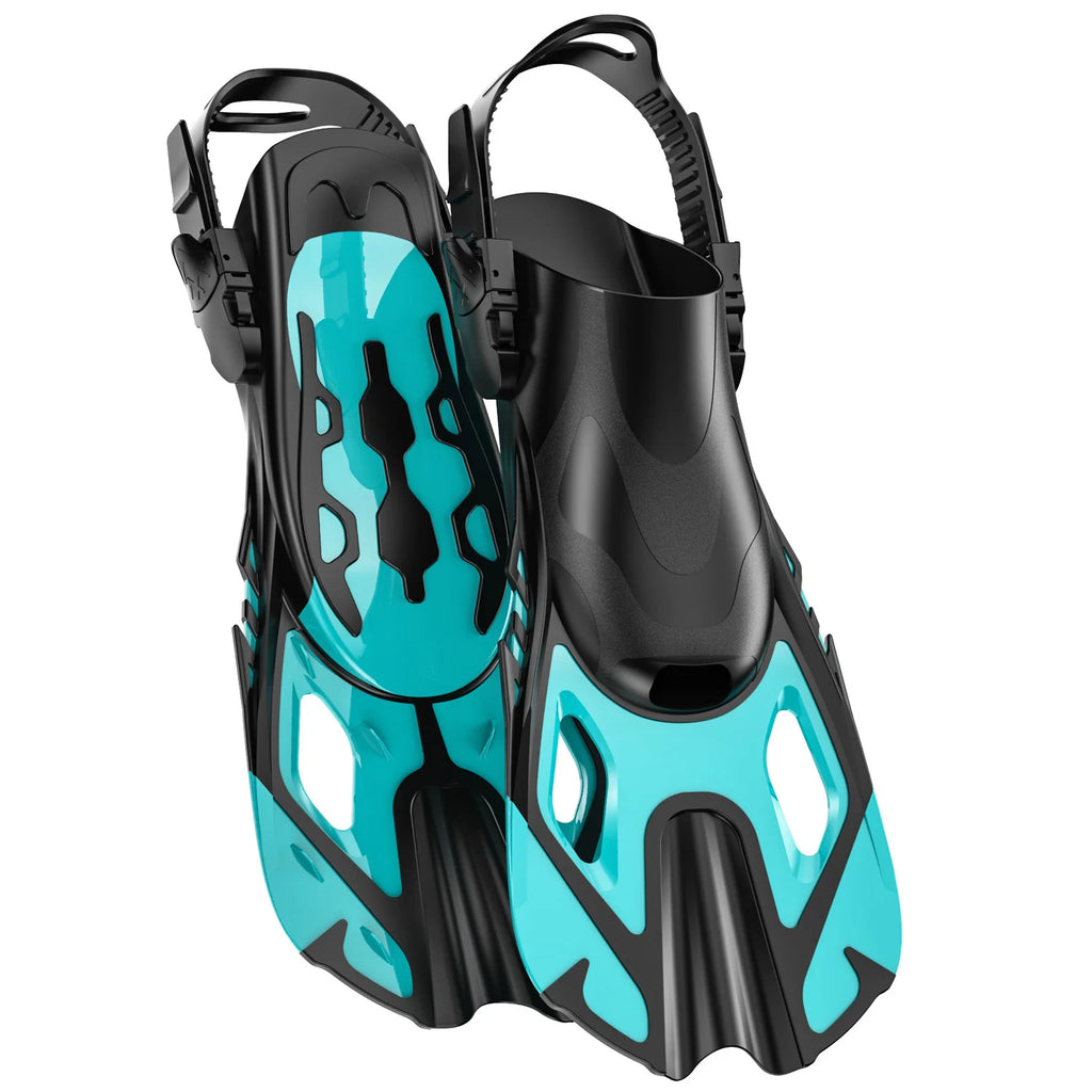 Snorkel Fins Swim Fins Adjustable Buckles Swimming Flippers Short Silicone Scuba Diving Shoes Open Heel Travel Size Beginners