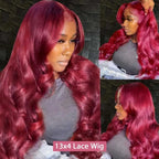 Burgundy 99J Human Hair Lace Front Wig 13x4 HD Transparent Body Wave 16-34in