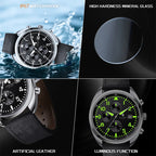 SAPPHERO Business Men's Watch Comfortable Leather Strap Water Resistant Watch with Illuminated Hands Chronograph Watch For Men