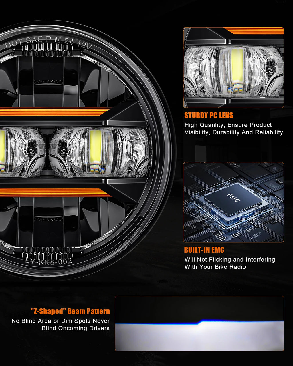 Motorcycle 5.75 Inch LED Headlight Projector Angel Eyes H4 5 3/4" Headlamp DRL Turn Signal For Harley Sportster Dyna Iron 883
