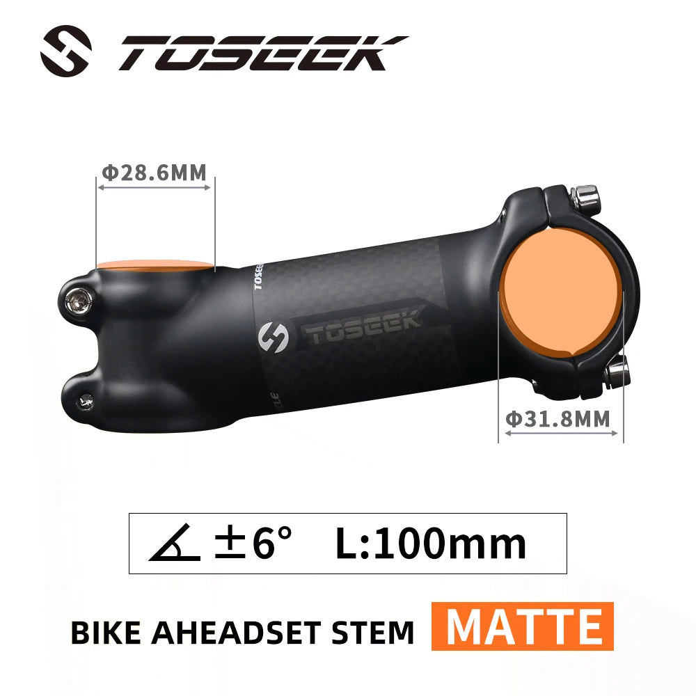TOSEEK Bicycle Handlebar Stem 28.6-31.8mm Aluminum + Carbon Stem Angle6 17 Mtb Handlebar Stem MTB Stem Spare Parts For Bicycle