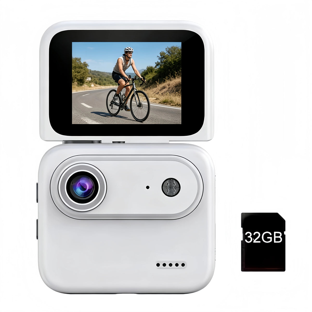4K HD Thumb Action Camera with Flip Screen, 32GB, Wide-Angle, Anti-Shake, USB Charging