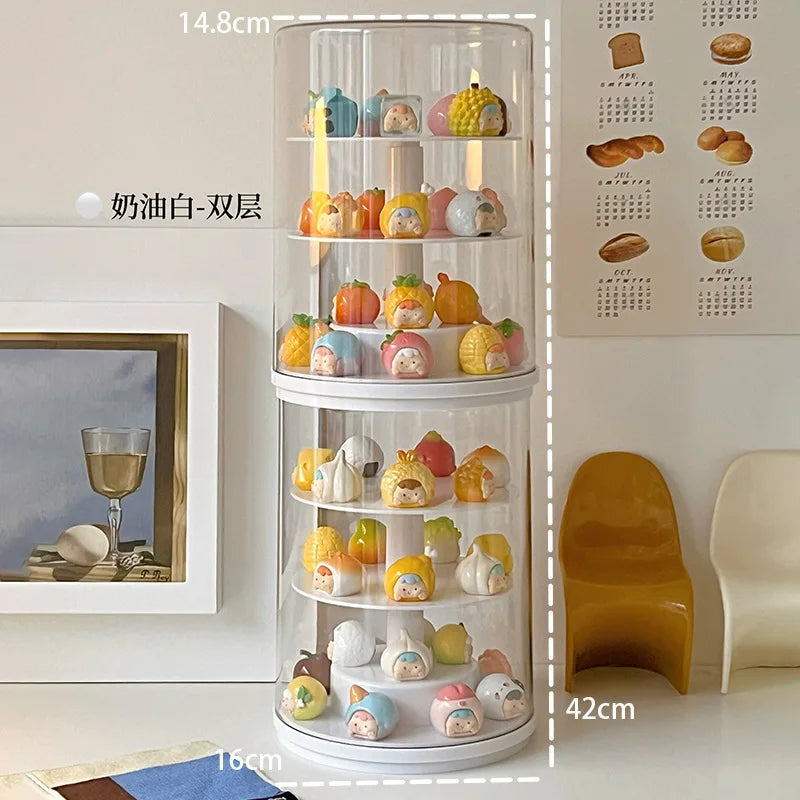 Rotating Display Cabinet for Figures Acrylic Transparent Mini Figure Display Case Stackable Organizer for Collectibles Blind Box